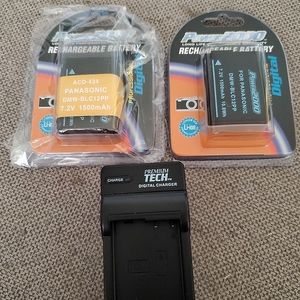 2 Panasonic camera batteries and charger for Panasonic DMW-BLC12PP